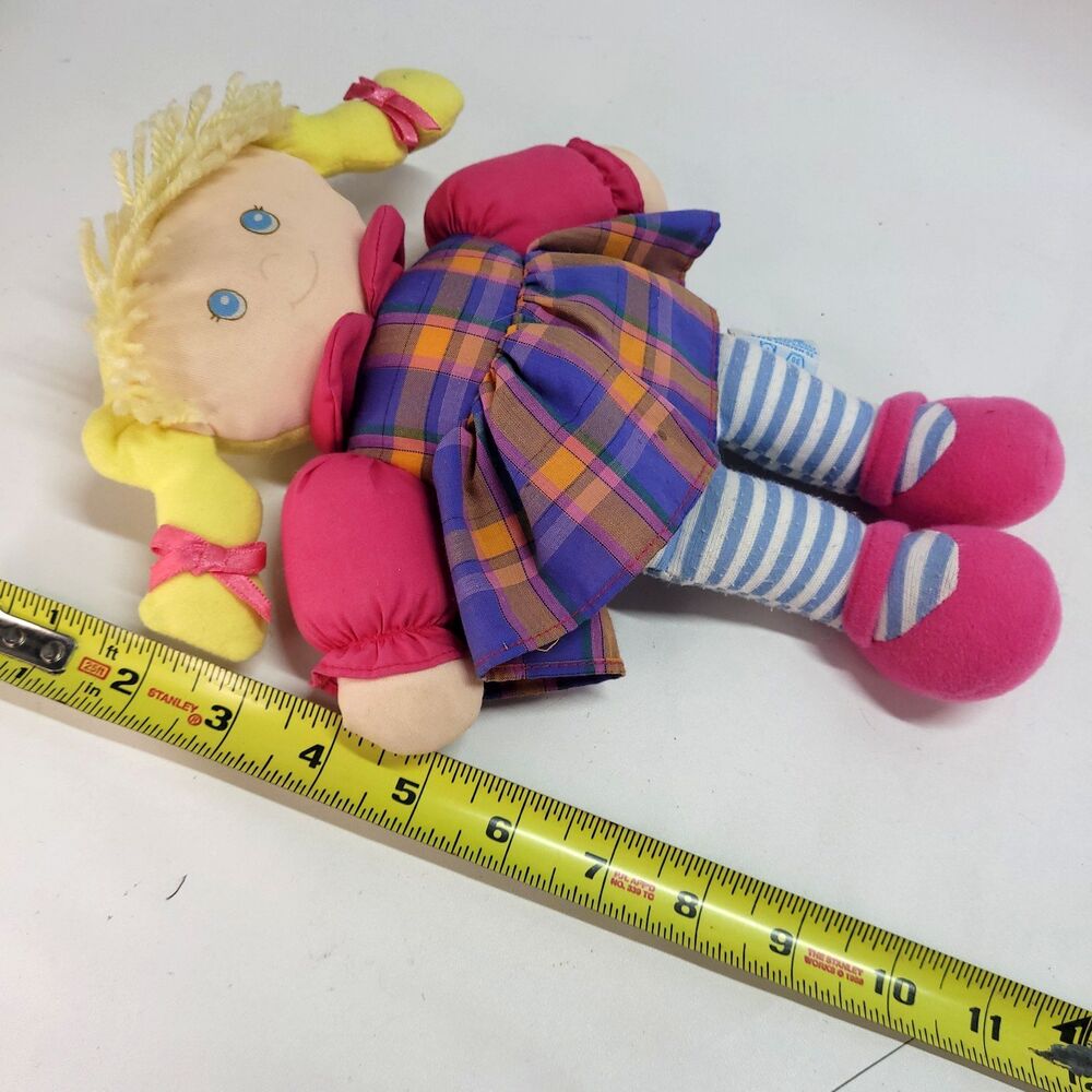 Eden Clothe Doll Blonde Stuffed Girl 10" Toy Plaid Dress Pigtails Bows - Picture 10 of 10